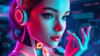 AI girlfriend engaging in a personalized conversation on a sleek digital interface, showcasing realistic interaction and emotional depth.