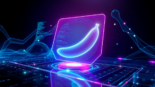 Futuristic AI interface showcasing a holographic nano banana with vibrant neon lights and data streams