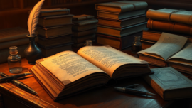 Vintage books and parchment in an old library, highlighting the historical roots of the term "smut."