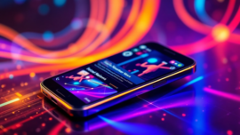 Tech App News updates on a modern smartphone with vibrant digital graphics and sleek design