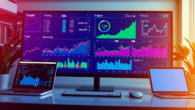 Online Trading Guide featuring a trader analyzing stock charts on digital screens for effective
