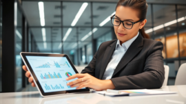 Business analyst reviewing financial reports and strategies for IIII growth in a professional