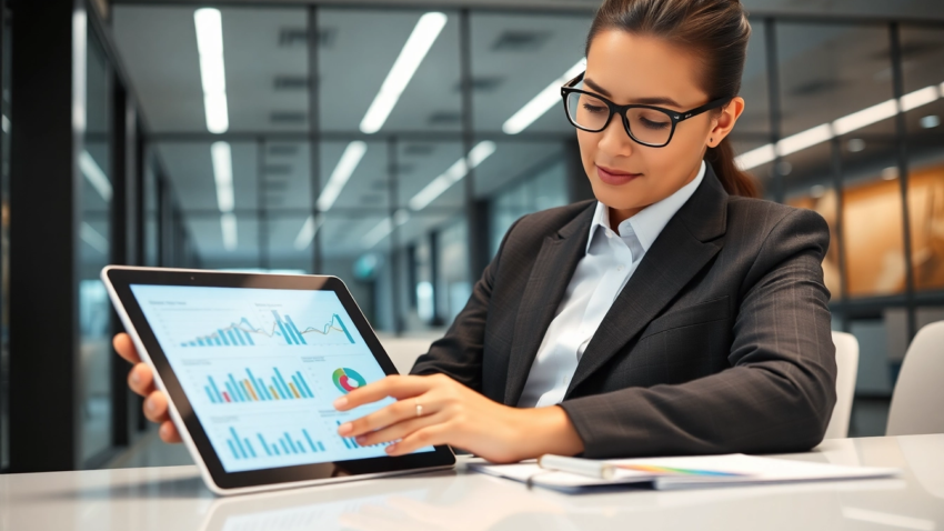 Business analyst reviewing financial reports and strategies for IIII growth in a professional